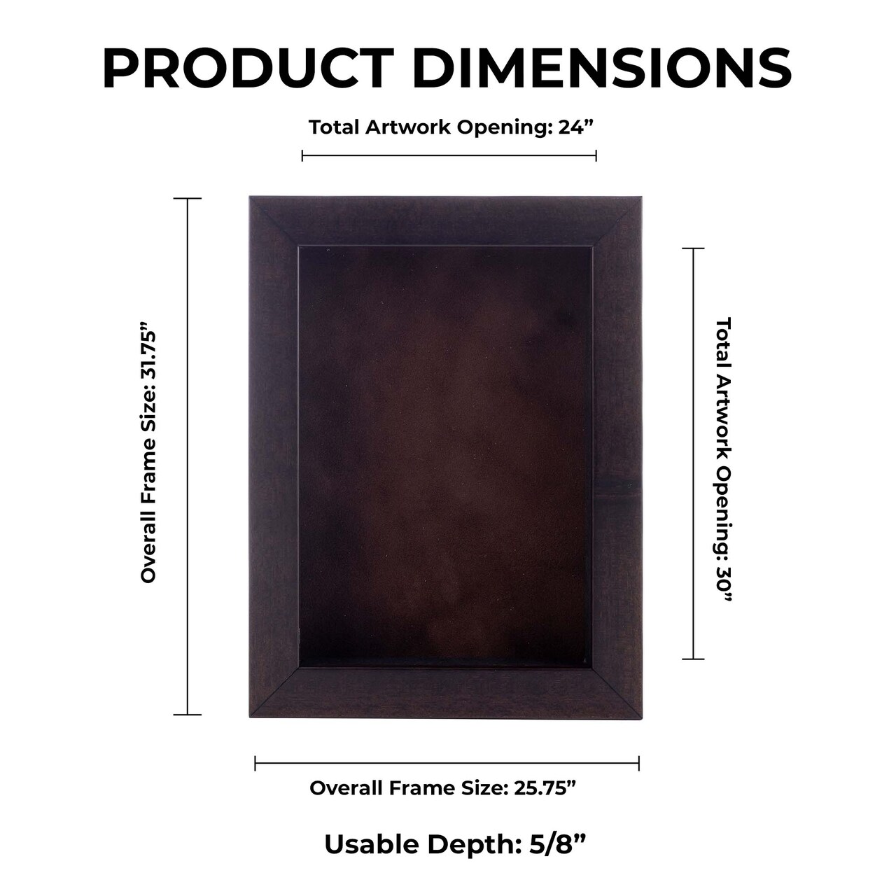 Rich Dark Brown Wood Shadow Box Frame with Acrylic Front - Brown Suede Backing, 30 Sizes